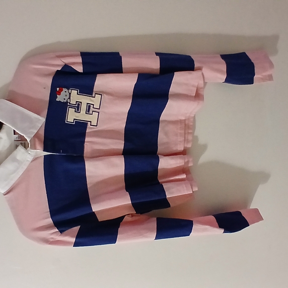 Hello Kitty Pink and Blue Striped Crop Top Polo - Picture 2 of 2